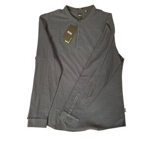 Hugo Boss Mens Dark Blue Long-Sleeve Henley Shirt Size XXL Cotton Blend